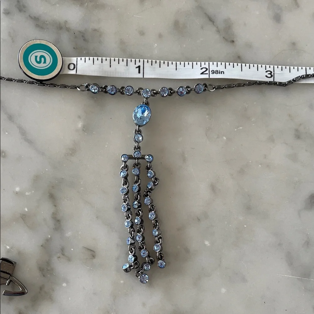 GIVENCHY Silver Gunmetal Necklace Y Drop Blue Crystals Vintage - Picture 16 of 17